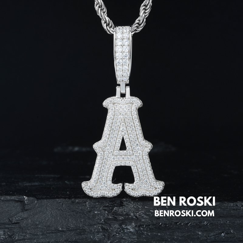 Iced-Out Moissanite Initial Pendant Sterling Silver | Gold, Silver & Rose Gold | VVS Moissanite | GRA Certified