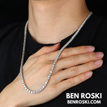 Moissanite Tennis Chain Necklace 3MM Sterling Silver, Gold & Rose Gold | VVS1 Moissanite | GRA Certified