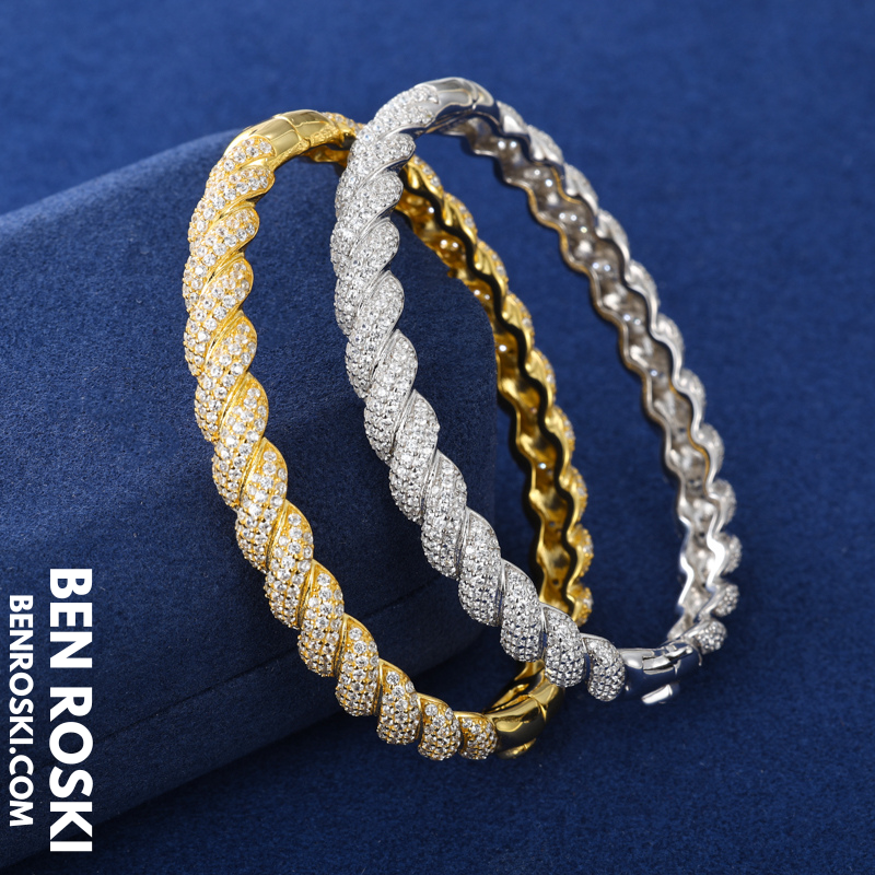 Baguette Moissanite Open Bangle Sterling Silver, Gold Plated & Rose Gold Plated over 925 Silver | GRA Certified