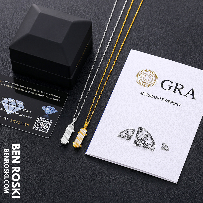 Skateboard Pendant Necklace Sterling Silver, Gold, or Rose Gold | VVS Moissanite | GRA Certified