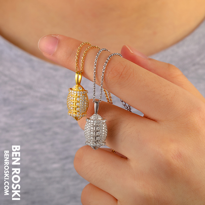 Moissanite Football Pendant Necklace Sterling Silver, Gold, or Rose Gold | VVS Moissanite | GRA Certified