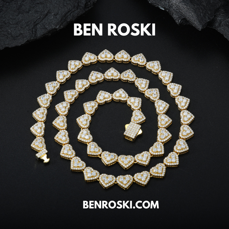 8MM Heart Moissanite Chain Sterling Silver, Gold, or Rose Gold | GRA Certified