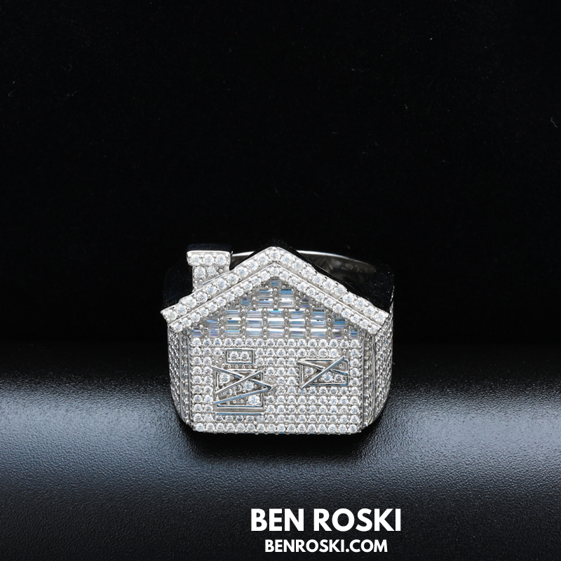 Iced-Out Roman Numeral Mansion Ring Sterling Silver or Gold/Rose Gold Plated | VVS Moissanite | GRA Certified