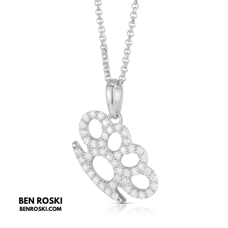 Iced-Out Brass Knuckle Pendant Necklace Sterling Silver or Gold/Rose Gold Plated | VVS Moissanite | GRA Certified