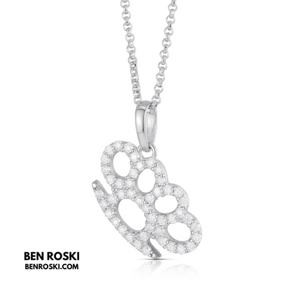 Iced-Out Brass Knuckle Pendant Necklace Sterling Silver or Gold/Rose Gold Plated | VVS Moissanite | GRA Certified