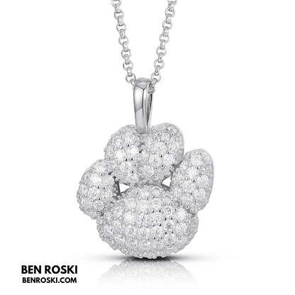 Moissanite Paw Print Pendant Necklace | Sterling Silver, Gold, or Rose Gold | VVS1 | GRA Certified