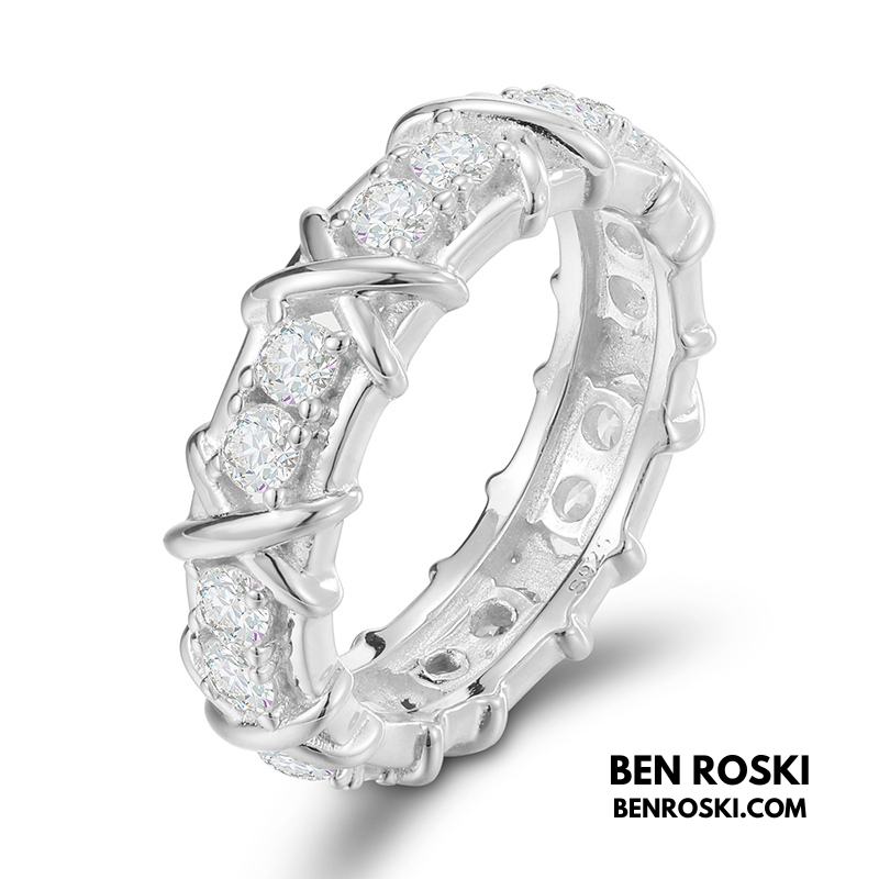 Criss-Cross Eternity Band Stuhrling Silver or Gold & Rose Gold | VVS Moissanite | GRA Certified