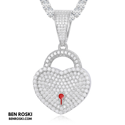 Heart Lock Pendant Sterling Silver or Gold/Rose Gold Plated | VVS Moissanite | GRA Certified