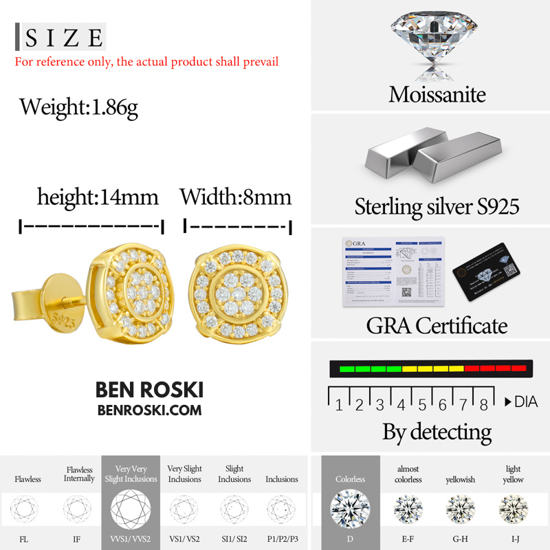 Double Halo Moissanite Stud Earrings Sterling Silver , Gold or Rose Gold Plating | VVS Moissanite | GRA Certified