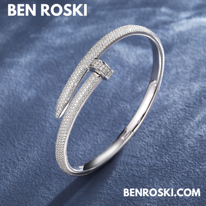 Nail Moissanite Bangle Sterling Silver, Gold Plated & Rose Gold Plated over 925 Silver | GRA Certified