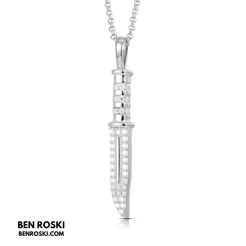 Knife Pendant Necklace Sterling Silver or Gold/Rose Gold Plated | VVS Moissanite | GRA Certified