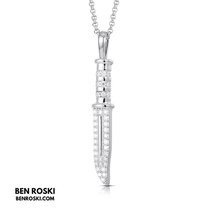 Knife Pendant Necklace Sterling Silver or Gold/Rose Gold Plated | VVS Moissanite | GRA Certified