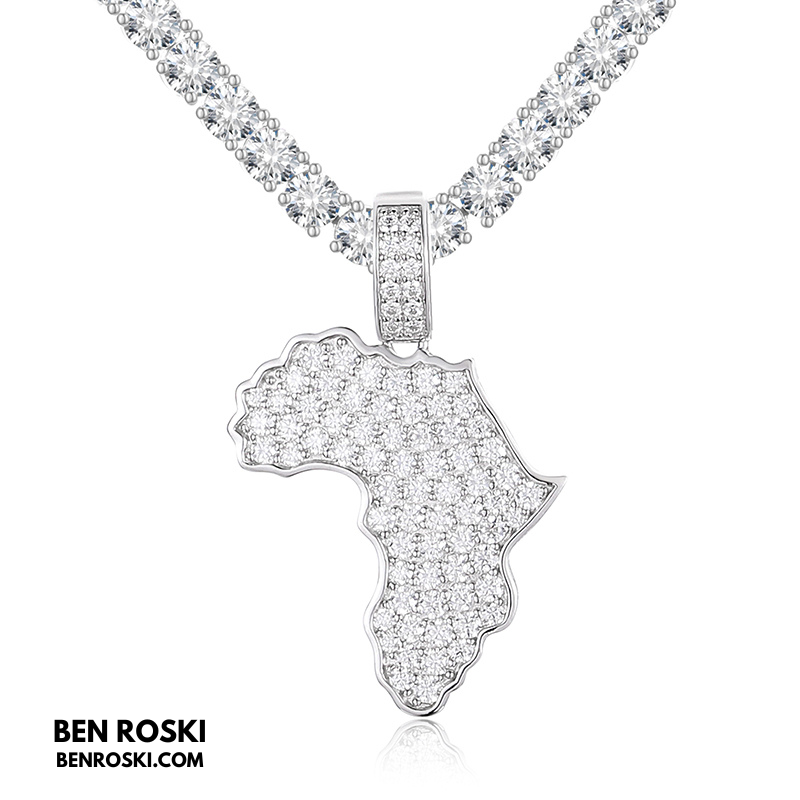 Africa Map Moissanite Pendant Sterling Silver or Gold/Rose Gold Plated | VVS Moissanite | GRA Certified