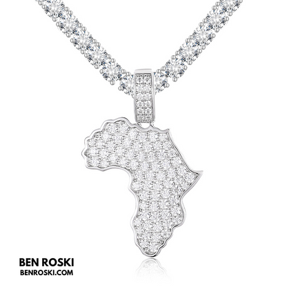 Africa Map Moissanite Pendant Sterling Silver or Gold/Rose Gold Plated | VVS Moissanite | GRA Certified