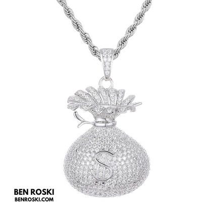 Money Bag Pendant Sterling Silver, Gold  & Rose Gold Plated | VVS Moissanite | GRA Certified