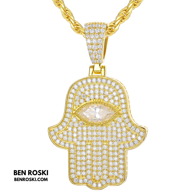 Hamsa Hand Moissanite Pendant Sterling Silver, Gold & Rose Gold | VVS Moissanite | GRA Certified