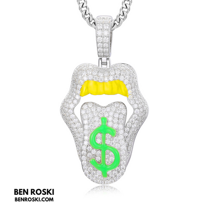 Money Tongue Pendant Sterling Silver, Gold & Rose Gold | VVS Moissanite | GRA Certified