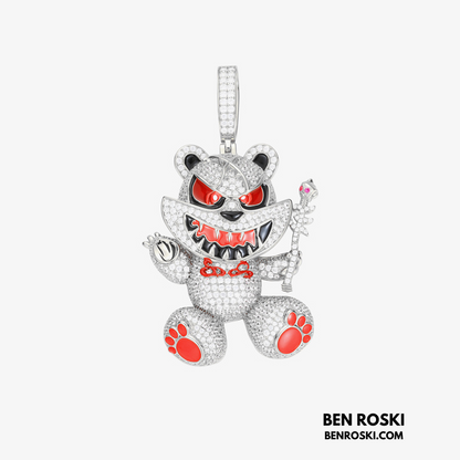 Evil Teddy Bear Pendant Sterling Silver or Gold / Rose Gold Plated | VVS Moissanite | GRA Certified