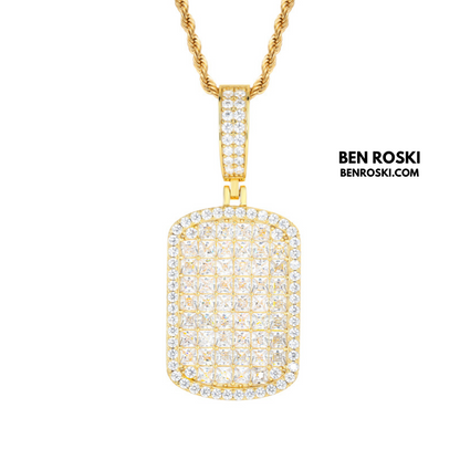 Iced Moissanite Rectangular Pendant Sterling Silver, Gold or Rose Gold Plated | VVS Moissanite | GRA Certified