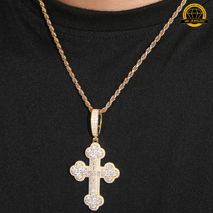 Moissanite Round Cluster Cross Pendant – 65MM | 15.2g | S925 Silver, Gold, or Rose Gold | VVS Moissanite | GRA Certified