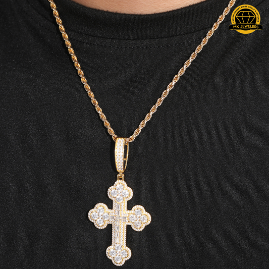 Moissanite Round Cluster Cross Pendant – 65MM | 15.2g | S925 Silver, Gold, or Rose Gold | VVS Moissanite | GRA Certified