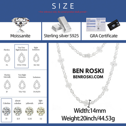 Cross Link Moissanite Necklace Sterling Silver, Gold & Rose Gold | GRA Certified