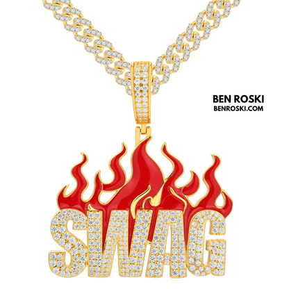 SWAG Flame Pendant Sterling Silver or Gold/Rose Gold Plated | VVS Moissanite | GRA Certified