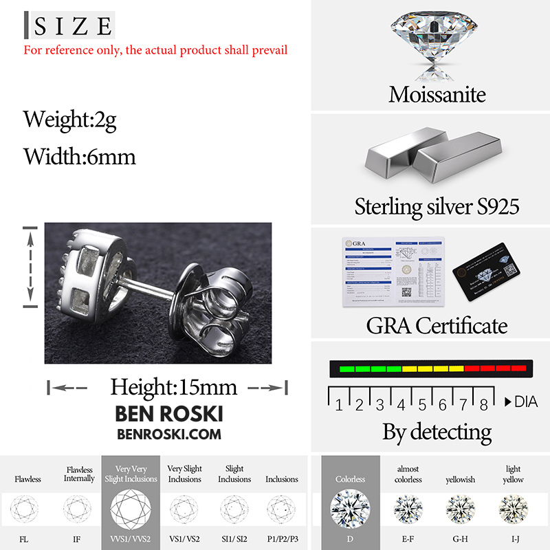 Heart Baguette Stud Earrings Sterling Silver, Gold, or Rose Gold | VVS Moissanite | GRA Certified