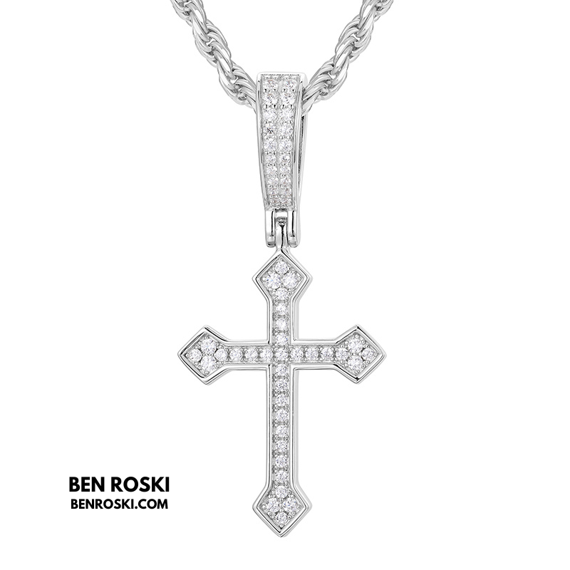 Moissanite Cross Pendant Sterling Silver or Gold/Rose Gold Plated | VVS1 Moissanite | GRA Certified