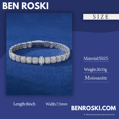 Square Moissanite Cluster Bracelet Sterling Silver | Gold & Rose Gold Plated | GRA Certified