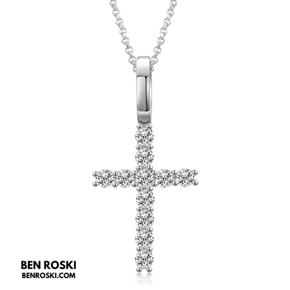 Moissanite Cross Pendant Necklace Sterling Silver or Gold / Rose Gold Plated | VVS Moissanite | GRA Certified