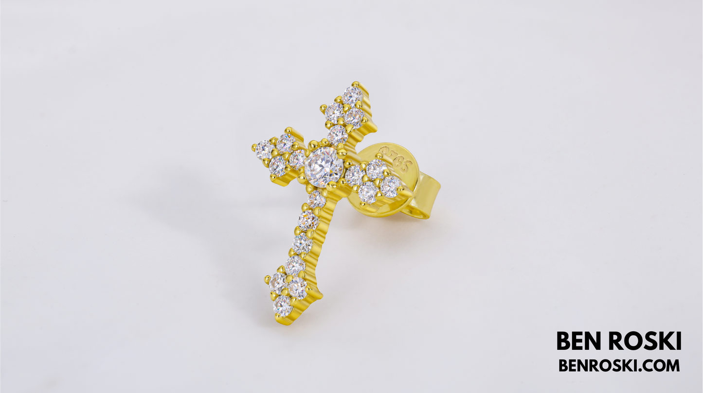Moissanite Cross Stud Earrings Sterling Silver, Gold, or Rose Gold | VVS Moissanite | GRA Certified