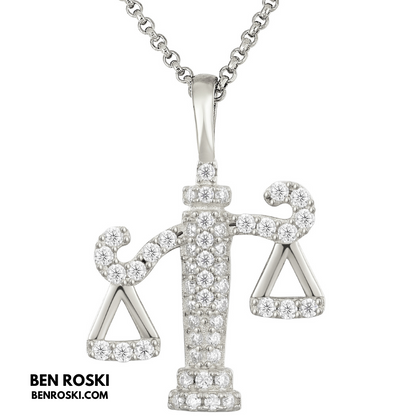 Scales of Justice Pendant Sterling Silver, Gold, or Rose Gold | VVS Moissanite | GRA Certified