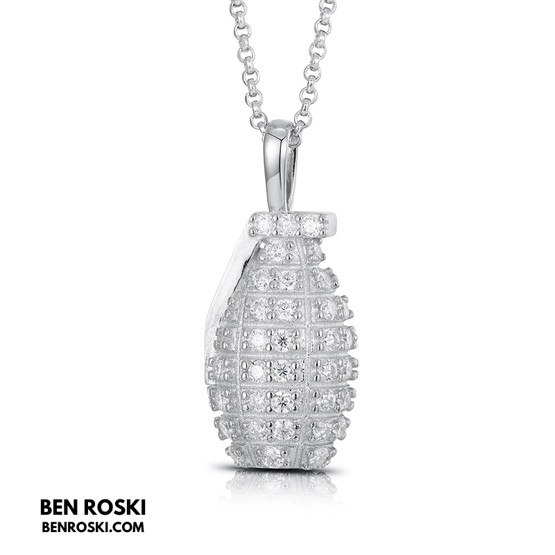 Grenade Moissanite Pendant Sterling Silver, Gold & Rose Gold | VVS Moissanite | GRA Certified