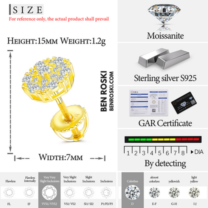 Round Cluster Stud Earrings Sterling Silver, Gold & Rose Gold | VVS Moissanite | GRA Certified