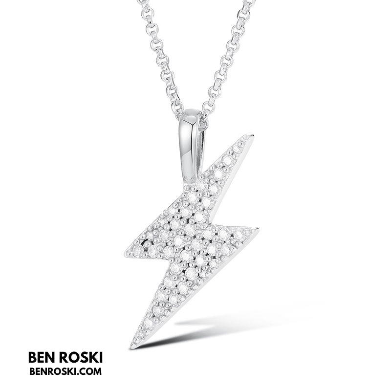 Lightning Bolt Moissanite Pendant | Sterling Silver, Gold & Rose Gold | GRA Certified