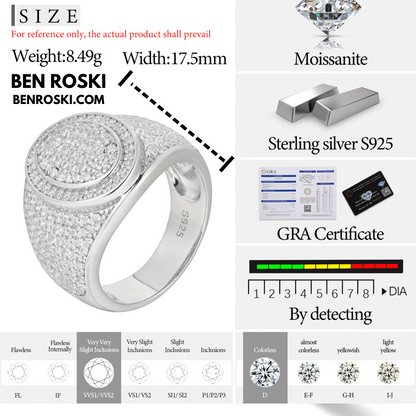 Round Micro-Pavé Moissanite Ring Sterling Silver, Gold & Rose Gold | VVS Moissanite | GRA Certified