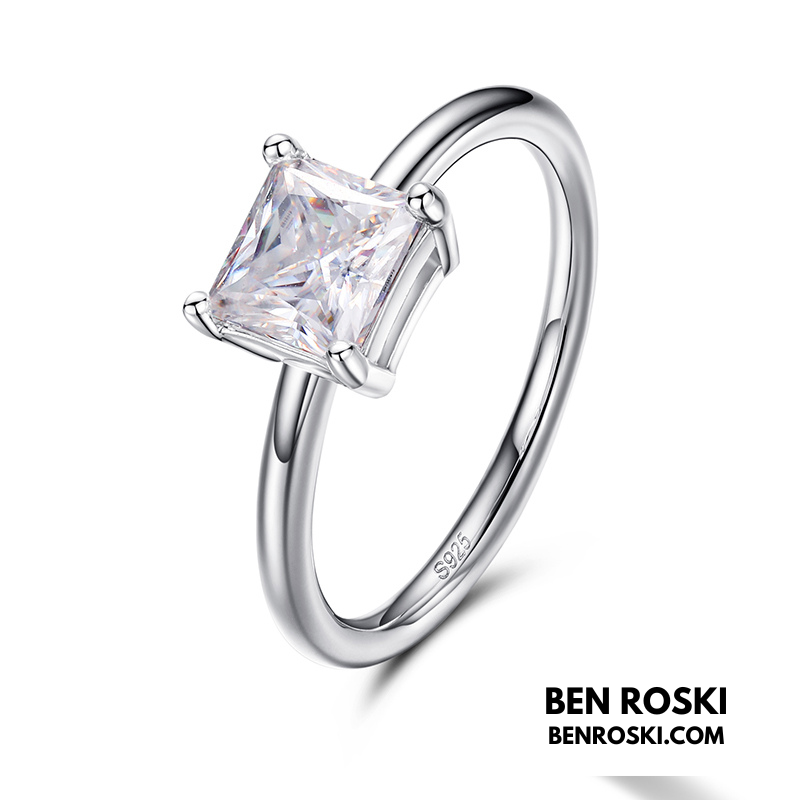 Princess Cut Moissanite Solitaire Ring Sterling Silver, Gold or Rose Gold | VVS Moissanite | GRA Certified