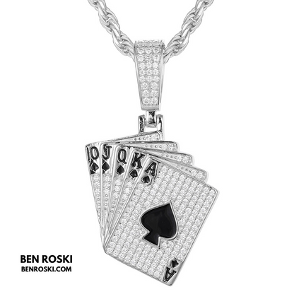 Playing Card Pendant Sterling Silver or Gold/Rose Gold Plated | VVS Moissanite | GRA Certified