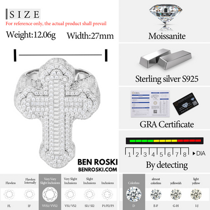 Cross Moissanite Ring Sterling Silver, Gold, or Rose Gold | VVS Moissanite | GRA Certified