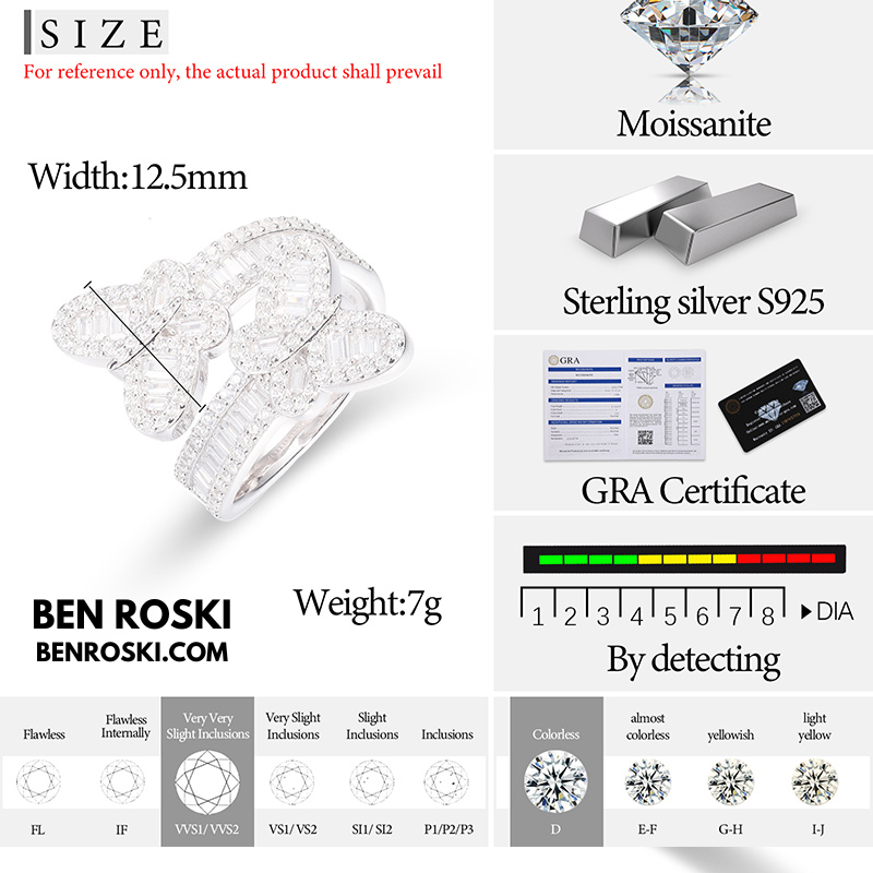 Butterfly Moissanite Ring Sterling Silver, Gold, or Rose Gold | VVS Moissanite | GRA Certified