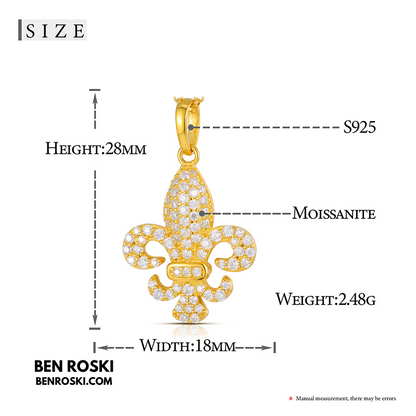 Fleur-de-Lis Moissanite Pendant Sterling Silver or Gold/Rose Gold Plated | VVS Moissanite | GRA Certified