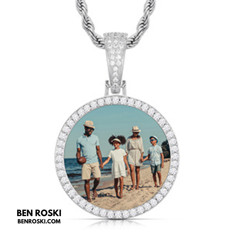 Custom Photo Round Pendant Sterling Silver or Gold/Rose Gold Plated | VVS Moissanite | GRA Certified
