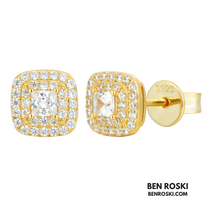 Cushion Halo Stud Earrings Sterling Silver, Gold, or Rose Gold | VVS Moissanite | GRA Certified