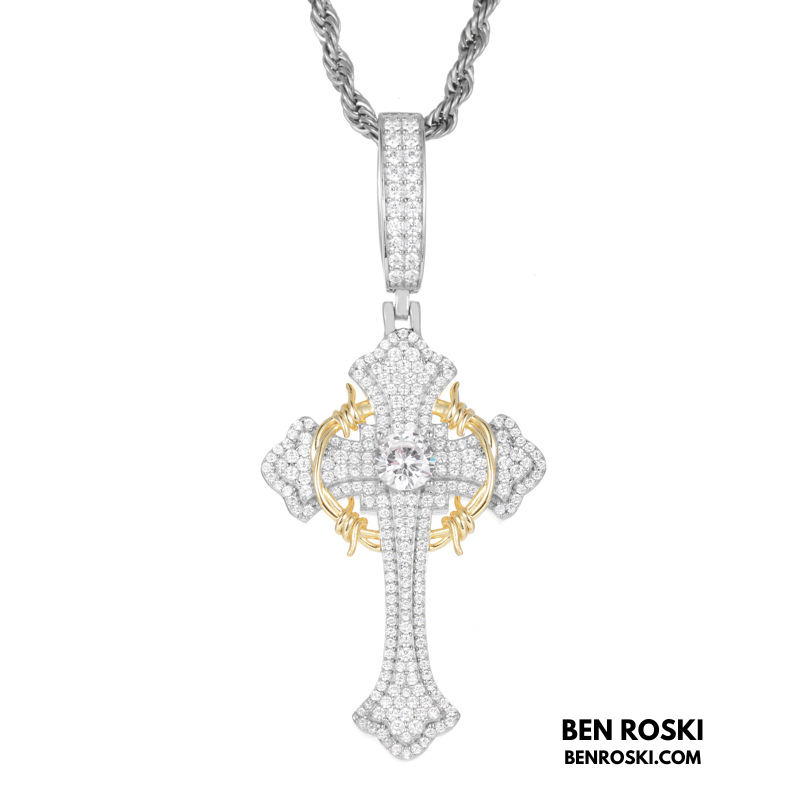 Barbed Cross Pendant Sterling Silver or Gold/Rose Gold Plated | VVS Moissanite | GRA Certified