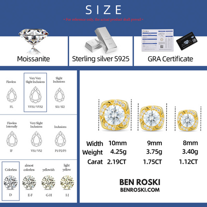 Moissanite Halo Stud Earrings Sterling Silver or Gold/Rose Gold Plated | VVS Moissanite | GRA Certified