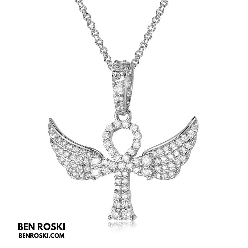 Angel Cross Pendant Necklace Sterling Silver or Gold/Rose Gold Plated | VVS Moissanite | GRA Certified