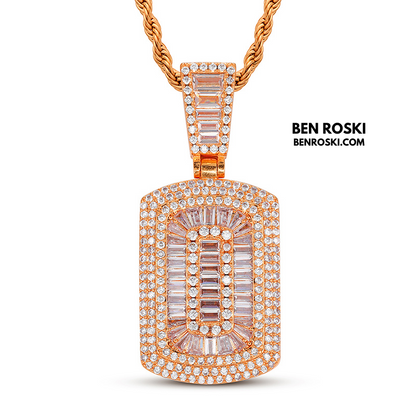 Baguette Cluster Dog Tag Pendant Sterling Silver, Gold & Rose Gold | VVS Moissanite | GRA Certified