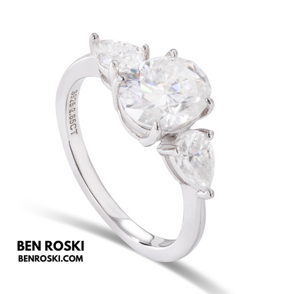 Three-Stone Moissanite Engagement Ring Sterling Silver or Gold / Rose Gold Plated | VVS Moissanite | GRA Certified