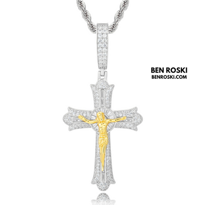 Crucifix Moissanite Cross Pendant Sterling Silver, Gold & Rose Gold | VVS Moissanite | GRA Certified
